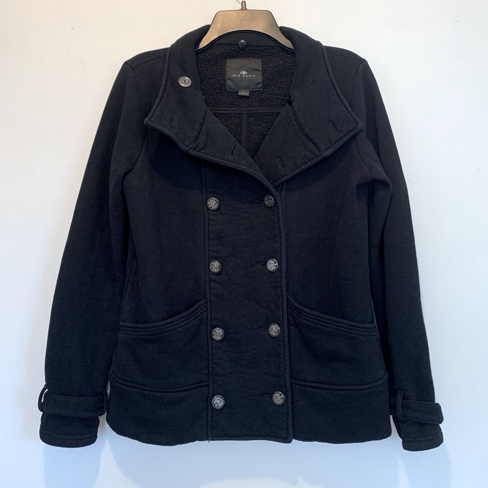 Iris Double Breasted Black Knit Peacoat Jacket Large